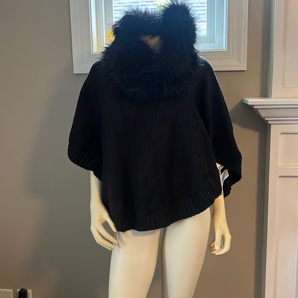 NWT Michael Kors detachable faux fur collar poncho sweater XS